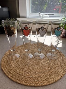 (4) Vintage Federal Glass Camelot Coat of Arms Pilsner Glasses